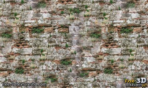 Old Brick Wall With Grass 3d Textures Seamless Free Download In High