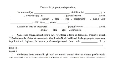 Declaratie proprie raspundere, descarcare, declaratie pe proprie raspundere carantina noiembrie 2020, stiri actuale incepand de luni 9 noiembrie 2020 pe teritoriul romaniei va fi necesara completarea declaratiei pe proprie raspundere pentru deplasarea in zonele de carantina. Descarcă Model Declarație pe proprie răspundere OM2 și Model Declarație Angajator OM2