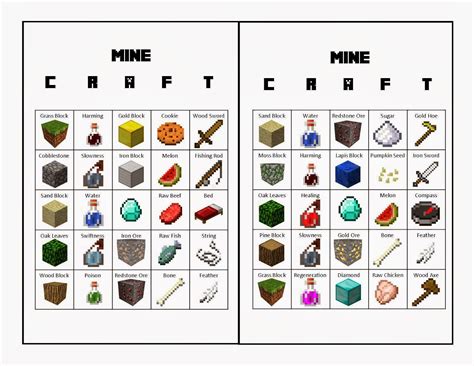 Minecraft Bingo Printable Printable Templates