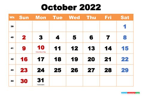 Printable Calendar For October 2022