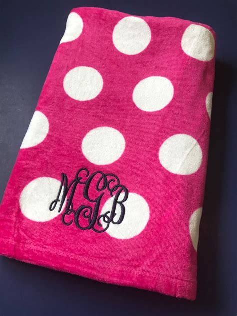 Monogrammed Polka Dot Beach Towel Embroidered Pool Towels Etsy