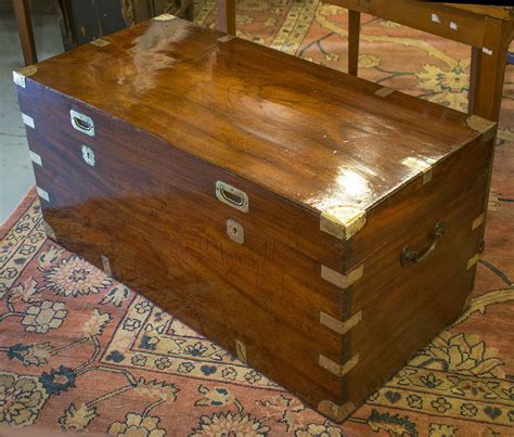 Trunk 19th Century Camphorwood And Brass Bound With Rising Lid And