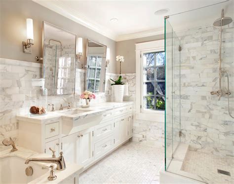 Thanks for visiting our white primary bathroom photo gallery where you can search a lot of white primary bathroom design ideas. Calacatta Borghini - Traditional - bathroom - Benjamin ...