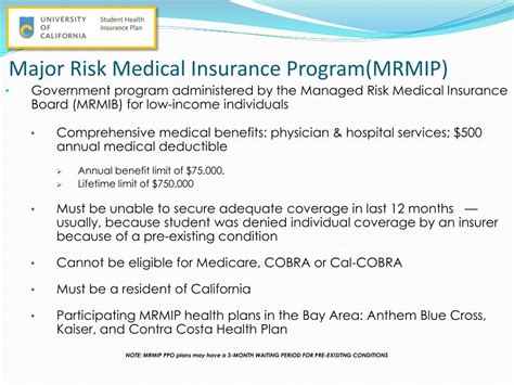 International major medical plan is a broad benefit inpatient only plan with a yearly deductible. PPT - Health Insurance after UC SHIP Individual Health ...