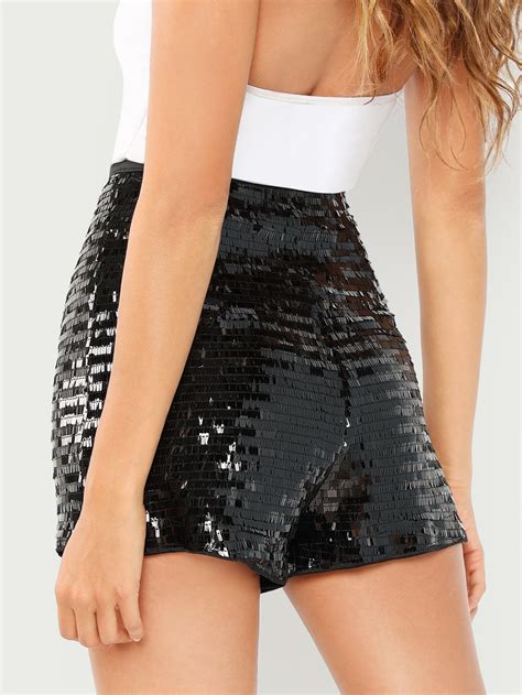 Solid Sequin Shorts Shein In