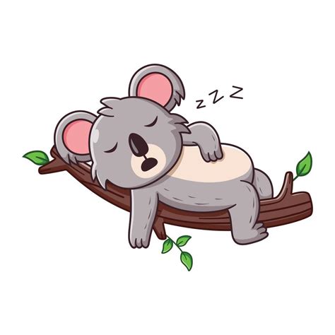 Cute Koala Cartoon Sleeping On Tree Branch Animal Icon Concept Flat