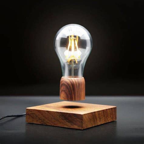 Magnetic Levitating Floating Lamp Light Bulb Desk Wood Grain Unique