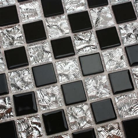 Black Glass Mosaic Floor Tile Mirror Tile Backsplash 4013 Mosaic Glass Kitchen Backsplash
