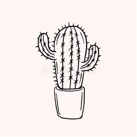 Cactus Simple Vector Drawing Line Drawing Stock Illustration