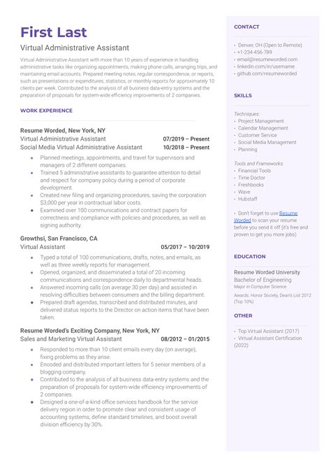 5 Virtual Assistant Resume Examples For 2023 Resume Worded Free