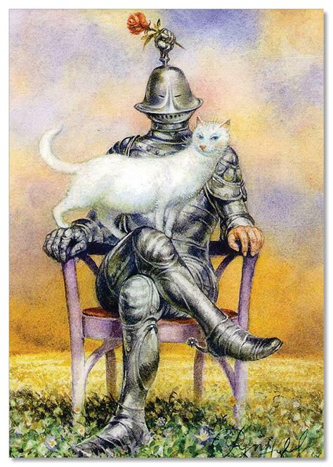 Cat And Knight In Armor Faithful Man Funny Fantasy Russian Unposted