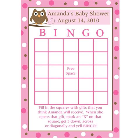 A baby shower will help the soon to be parents with gathering together the necessary items they will need for their child. PRINTABLE Baby Shower Bingo Cards Pink Baby Owl Design