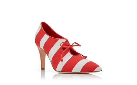serviliana red and white cotton lace up pumps manolo blahnik