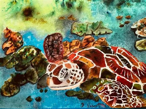 Under The Sea Sea Turtle A 9 X 12 Mixed Media Painting Of A Very
