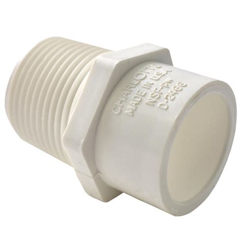 Pvc tube fitting, adapter, schedule 40, gray, 3/4 barbed x npt male. Charlotte Pipe 1-1/2 in. x 1-1/4 in. PVC Sch. 40 MPT x S ...