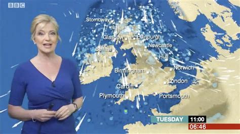 Bbc Weather Carol Kirkwood Strips Off To Low Cut Dress After Wearing Baggy Jumper Tv And Radio