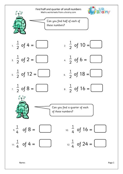 Halves And Quarters Of Numbers Worksheet