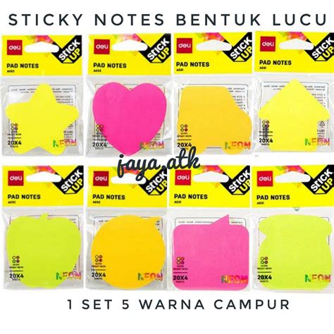 jual sticky notes bentuk lucu stick note memo tempel bentuk lucu warna sticky notes 76x76