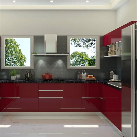 Nobody knows how to entertain you better than you do. Glossy kitchen design, sleek finish, red and grey combination | Kitchen design, Kitchen interior ...