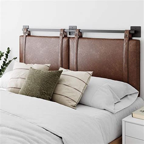 Nathan james harlow wall mount faux leather or fabric upholstered headboard, adjustable height vintage brown straps with black matte metal rail, full queen, gray. Amazon.com - Nathan James Harlow Queen/Full Wall Mount ...