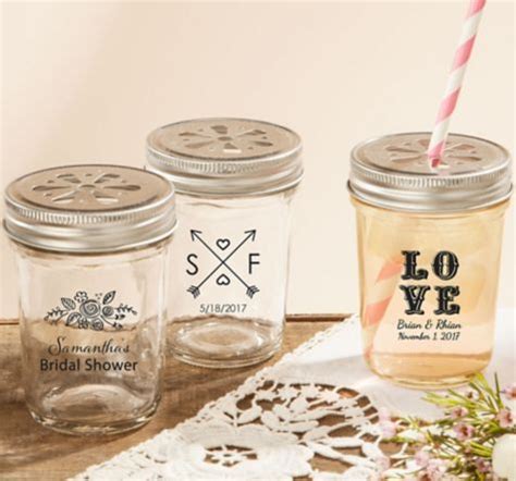 Personalized Mason Jars With Daisy Lids Printed Glass Rustic Vintage Wedding Vintage