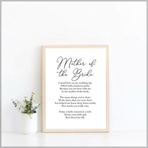 Mother Of The Bride Poem Gift Wedding Sentimental Print A Etsy