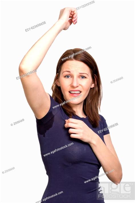 Woman Sweating Very Badly Under Armpit Stock Photo Picture And Low