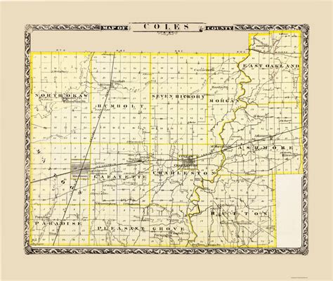 Old County Maps Coles County Illinois Il By Warner And Beers 1876