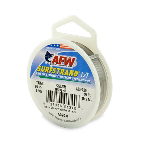 Afw Surfstrand Bare 1x7 Stainless Steel Leader Wire Bright 30