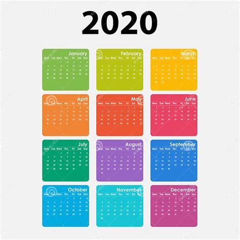 2020 Calendar Templatecalendar 2020 Set Of 12 Monthsyearly Calendar