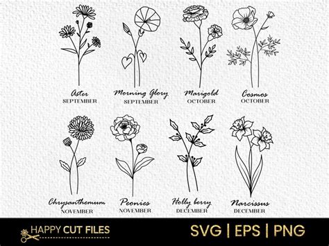 Birth Month Flower Svg Bundle Design Etsy