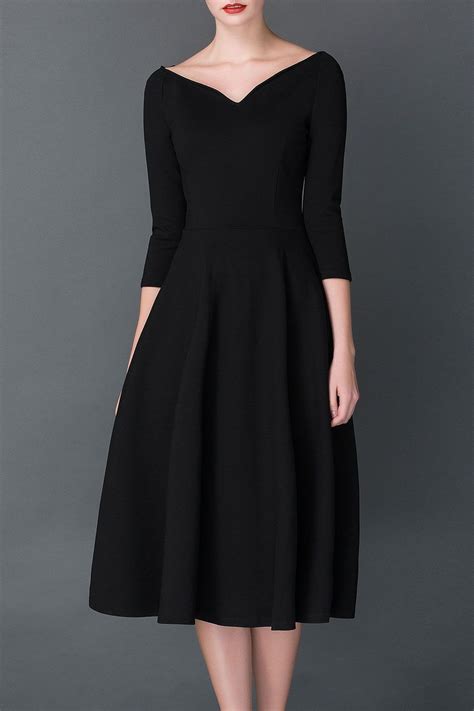 Cys Black A Line Midi Hepburn Dress Midi Dresses At Dezzal Mididress