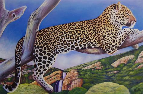 African Wildlife Oil Painting Of Leopard By South African Artist