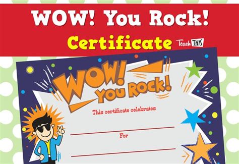 Wow You Rock Certificate You Rock Classroom Games Certificate