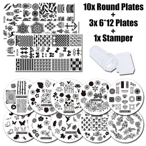 Nail Stamping Plates Set 13pcs Nail Art Plates 1stamper 1scraper