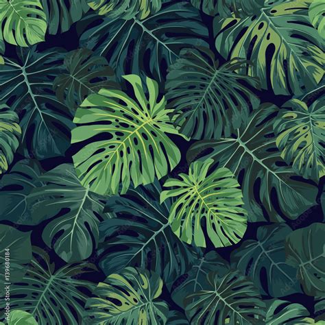 Vecteur Stock Seamless Vector Tropical Pattern With Green Monstera Palm