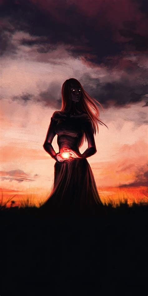 Glowing Eyes Fantasy Girl Outdoor Sunset Silhouette 1080x2160