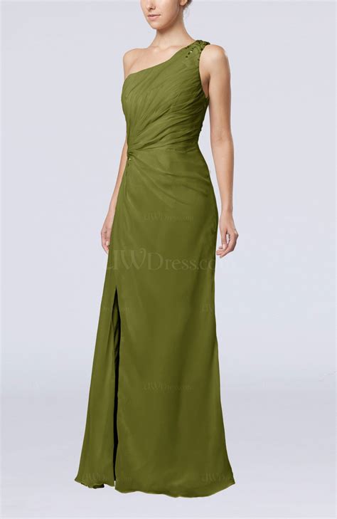 Olive Green Elegant Column Sleeveless Backless Chiffon Evening Dresses