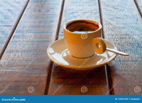 Cup Of Coffee On Wooden Table Stock Photo Image Of Pause Background