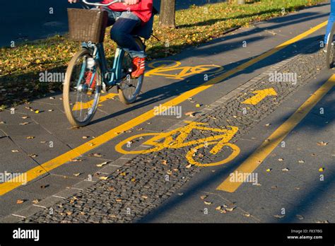 Bicycles In A Marked Bicycle Lane In Berlin Germany Segregation Of