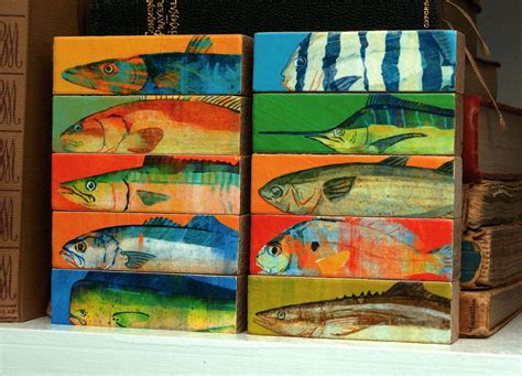 Fish Sticks Saltwater Fish Art Block Set Of 5 Fisherman T Shelf