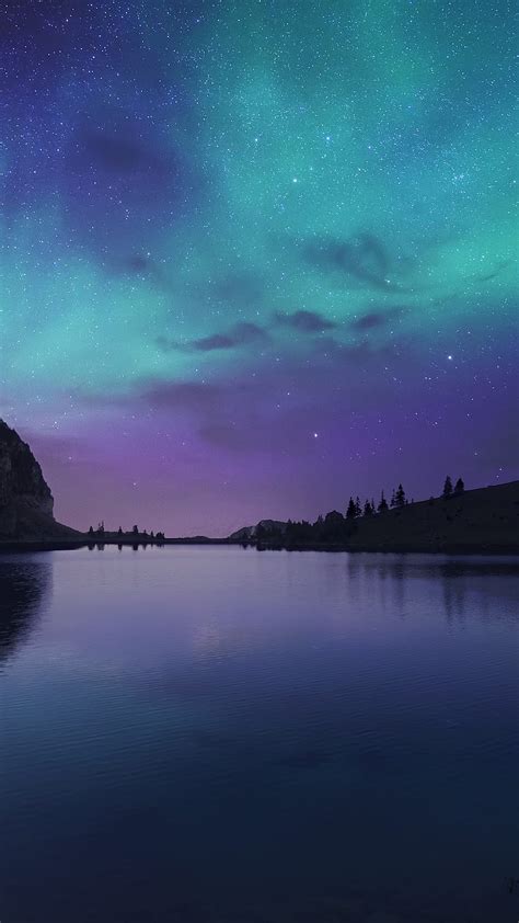 335746 Aurora Borealis Night Sky Stars Lake Nature Scenery Phone