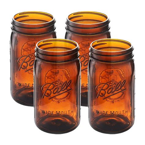 Ball Collection Elite Quart Wide Mouth Amber Canning Jar Bulk 4 Jars