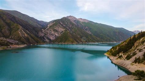 Beautiful Mountain Turquoise Color Lake Karasuu In Tian Shan