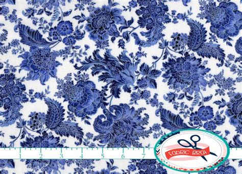 Porcelain Blue Fabric By The Yard Fat Quarter Floral Fabric