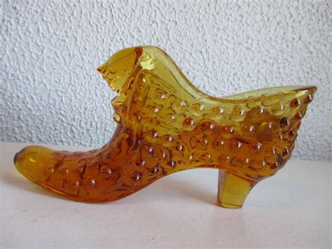 Vintage Fenton Amber Glass Hobnail Cats Head Shoe Amber Glass Hobnail Glass Antique Glass