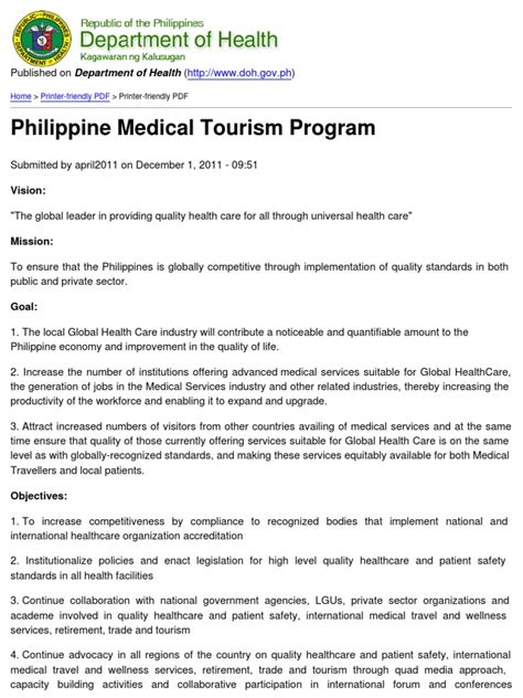 Department Of Health Philippine Medical Tourism Program 2012 04 02