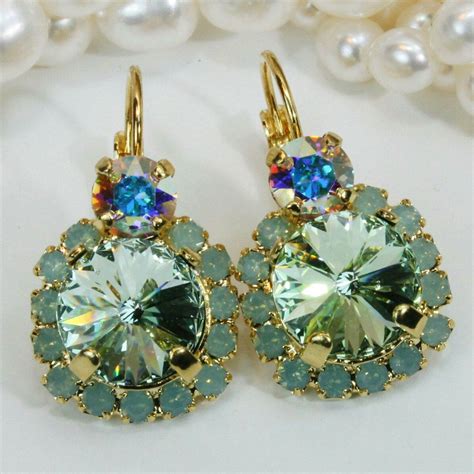 Mint Drop Earrings Mint Swarovski Crystal Gold Earrings Mint Ab Drop Earring Mint Wedding Mint 