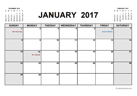 2017 Yearly Calendar Printable Pdf