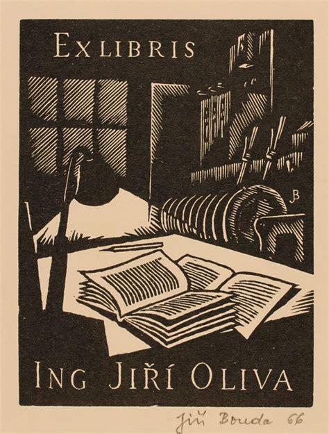 Jiri Bouda Art Ex Libris Book Plates Lino Print
